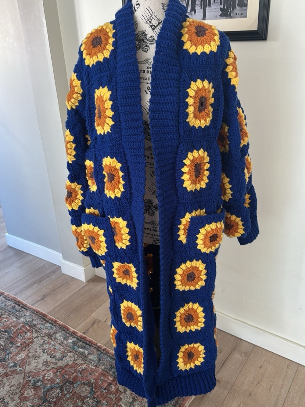 Handmade Blue Sunflower Crochet Cardigan Sweater - Picture 2 of 2